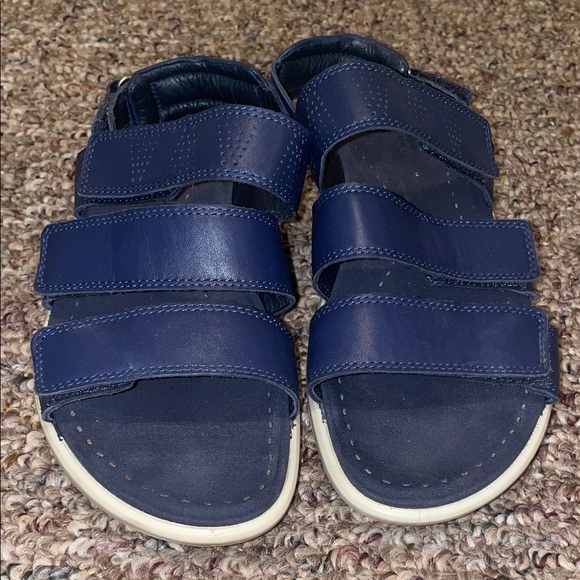 Womens Ecco Babett Three Strap Blue Leather Sandals - Picture 1 of 7